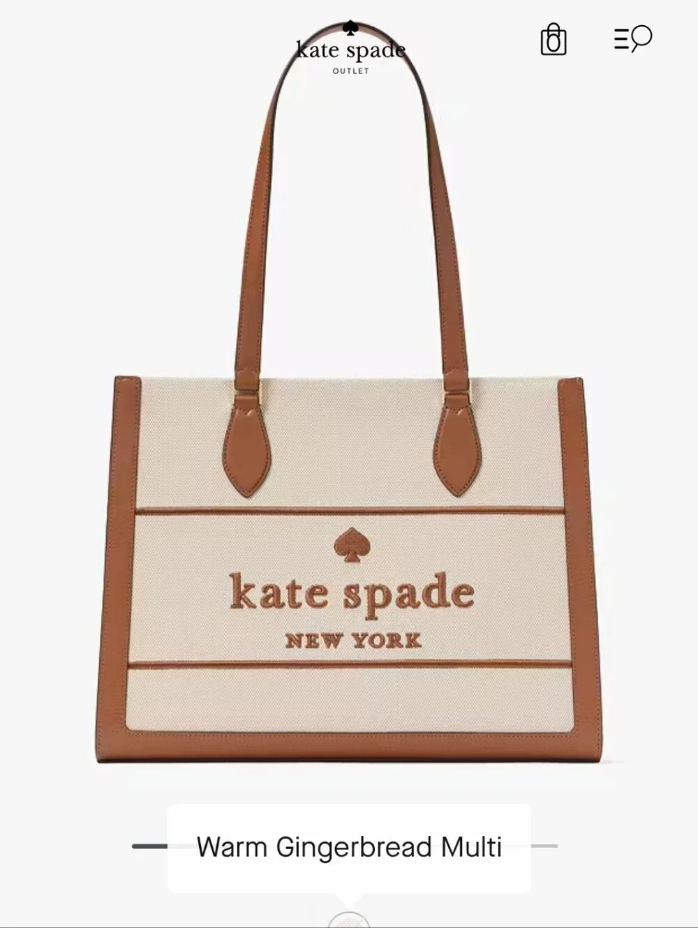 kate spade Canvas Tote in Cream and Tan with Logo
